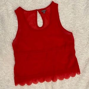 Red sheer scalloped tank top